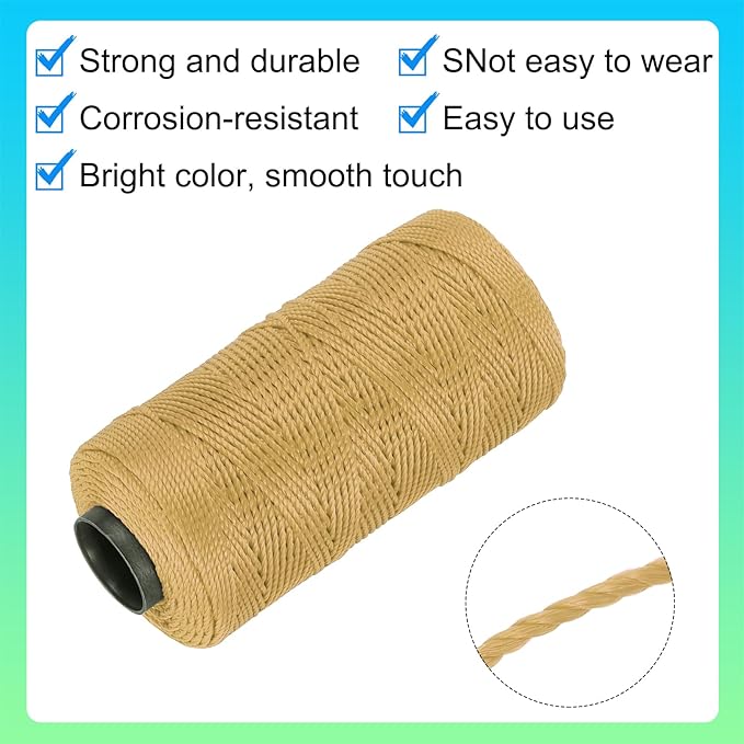 MECCANIXITY Nylon String 3 Strands Twisted Mason Line 1.5mm x 218 Yards Nylon Twine String for DIY Projects, Home Improvement, Gardening, Gift Wrapping, Christmas Party Supplies, Khaki