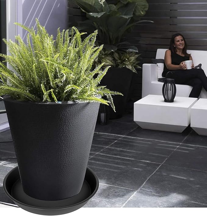 2 Pack of Plant Saucer 14 inch, Plastic Plant Saucers 14" Round, Flower Trays for Indoors Outdoor, Plant Drip Trays for Pots, Plant Water Tray for Planter 13-15" (14", Black)