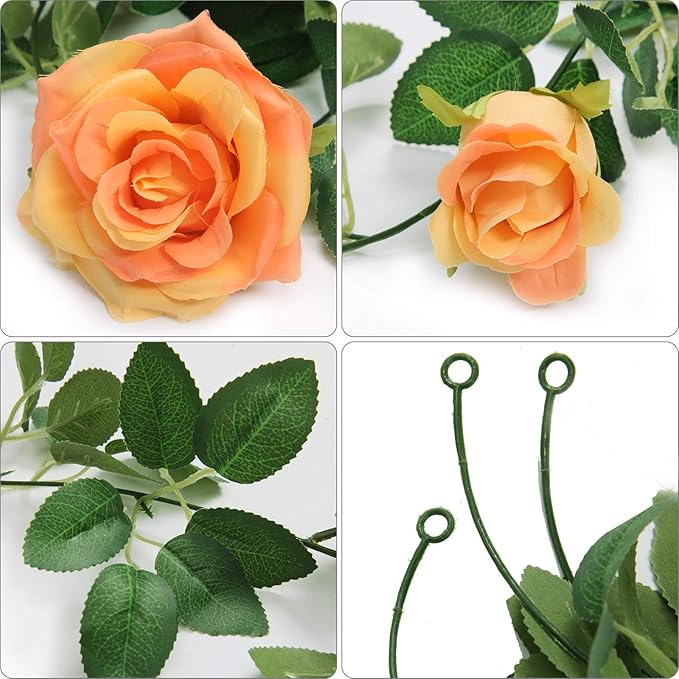 U'Artlines 3 Pack Artificial Orange Rose Vines Floral Garlands Total 19.5 Ft Fake Vine Silk Flower Garland for Indoor Outdoor Home Wedding Arch Garden Wall Decoration
