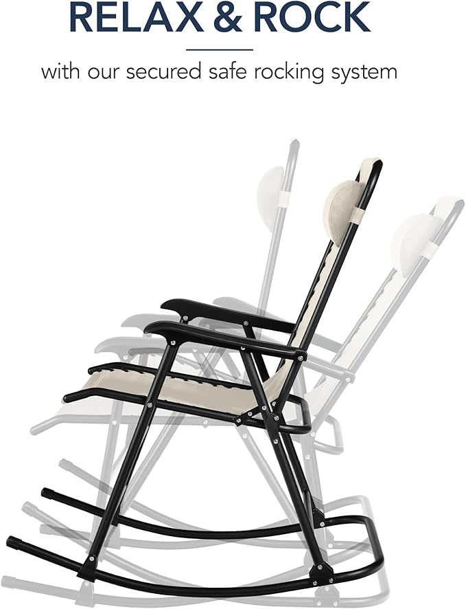 Best Choice Products Outdoor Folding Rocking Chair, Zero Gravity Lounge Chair, Patio Rocker w/Headrest Pillow - Ivory