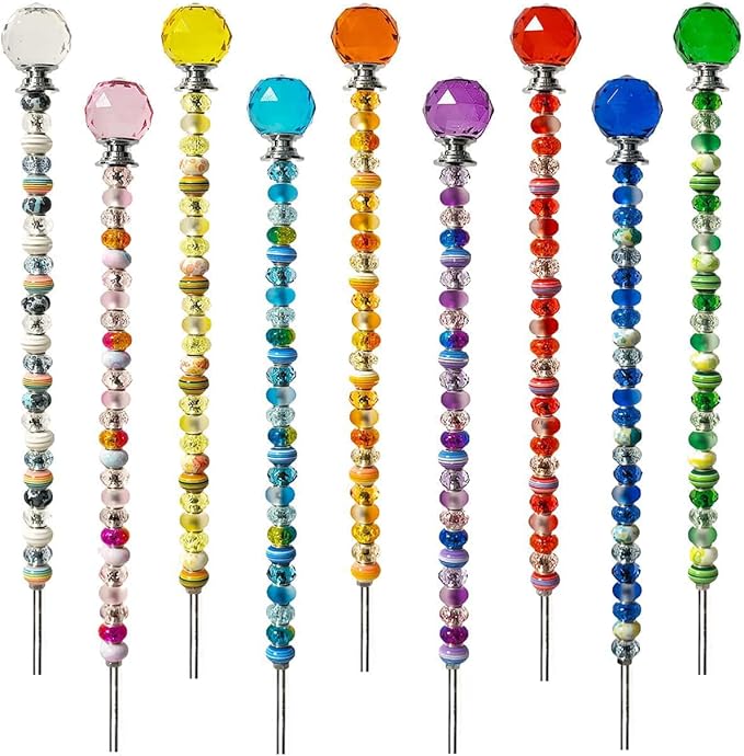 255Pcs Fairy Wand Garden Stake Beads Kits with Large Hole Beads and Crystal Balls, Beaded Garden Stakes Kit for Different Holidays, Fairy Garden Accessories Outdoor Kit, Beadable Items (Crystal Ball)