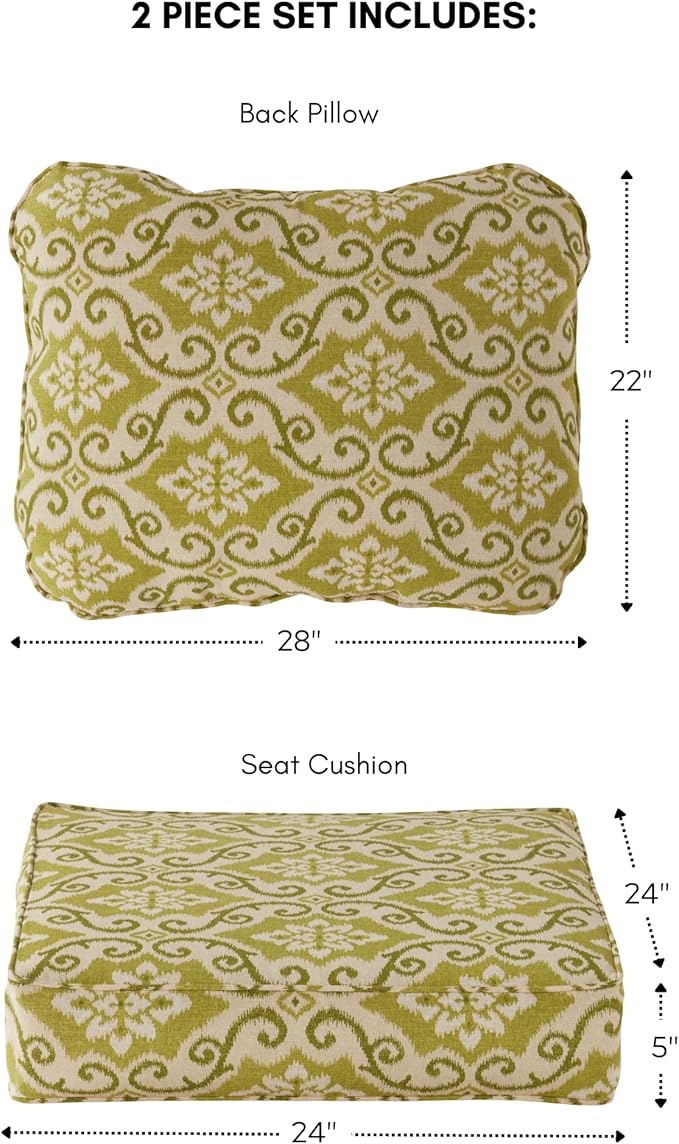 Greendale Home Fashions Outdoor Reversible 2-Piece Deep Seat Cushion Set, Avocado