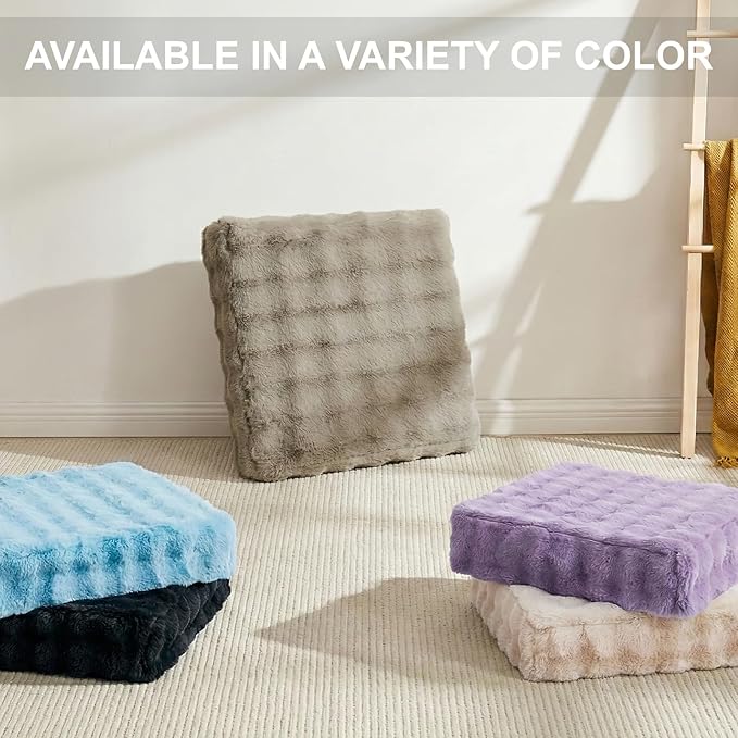 2 Pcs High Density Foam Floor Pillow - Upgraded Large Pillows Seating for Adults - Outdoor Floor Cushion with Soft Tufted Cover - Yoga Pillows for Sitting On Floor - 22 Inch Light Purple