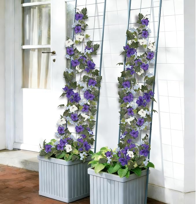 CISDUEO 2 Pcs Artificial Vines for Outdoors Silk Morning Glory Garland 11.5 Ft Hanging Flowers Plants Fake Petunias Vines for Indoor Home Decor Wall Fence Mantle Stairway Mailbox Purple Blue and White