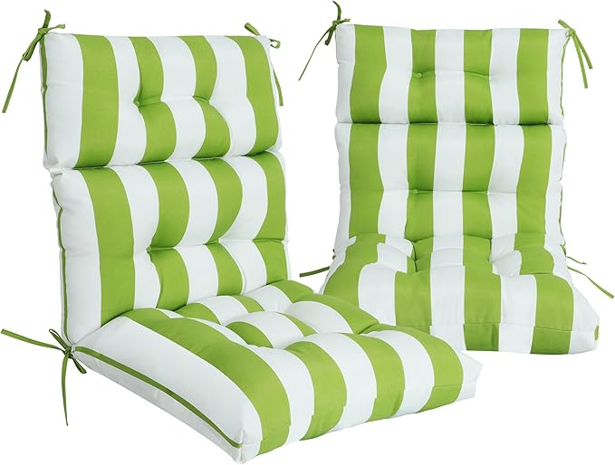 Only choice High Back Chair Cushions,Adirondack Chair Cushion with Waterproof All-Weather, Rocking Chair Cushion for Outdoor Patio, Garden Porch 44”x 22”x 4,Set of 2 (Green/White)