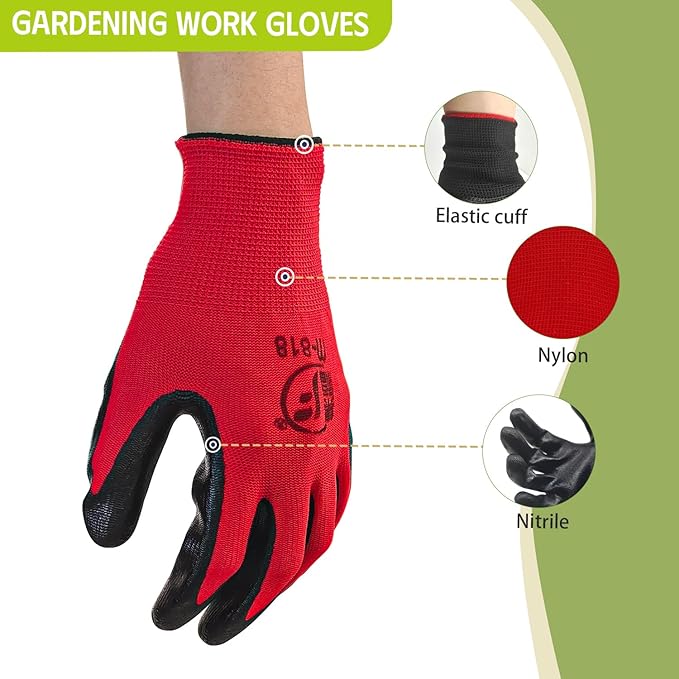 100 Pack Gardening Gloves Bulk for Men Women, Breathable Nitrile Rubber Coated Garden Gloves Dipped Gripping Work Gloves for Construction, Gardening