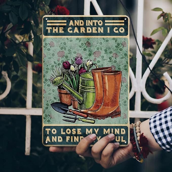 YOYI ART Funny Garden Decor for Outside Tin Sign - Vintage Metal Patio Signs for Outdoor, Home Yard, Backyard Wall Decor Art Accessories, Gardening Gifts for Women and Gardener Lovers, 8 x 12 inch