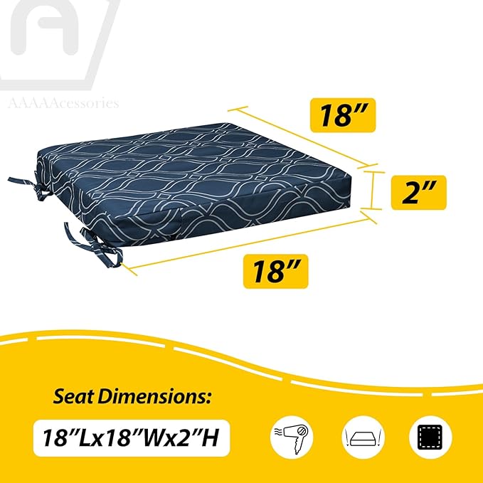 AAAAAcessories Outdoor Seat Cushions for Chairs, Waterproof, Fade-Resistant, 18" x 18" x 2", Patio Furniture Replacement Cushions, Set of 2, Slate Blue Vine Trellis