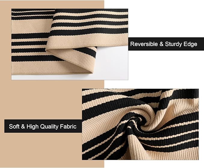 Striped Outdoor Front Door Mat 24"x51", Cotton Hand Woven Washable Black and Khaki Rug Runner, Reversible Foldable Indoor Layered Front Door Rugs for Entryway/Farmhouse/Home Entrance