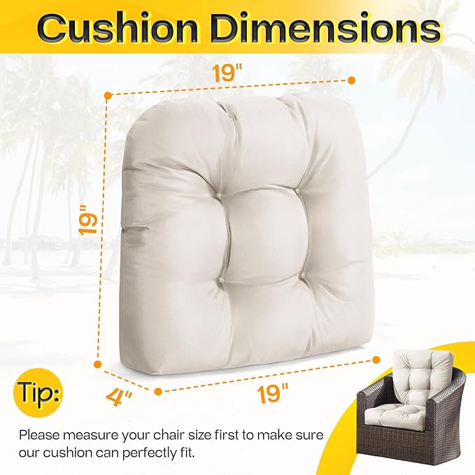 MAGIC ELEPHANT Outdoor Chair Cushions Set of 2, Memory Foam Seat Cushion Pads for Wicker Chair and Patio Furniture, 19 x 19 Inches (Antique White)