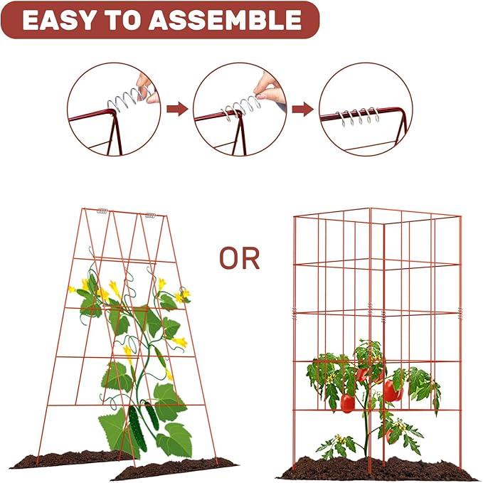 DOEWORKS Cucumber Trellis, 39" High Foldable A Frame Garden Trellis, 2 Pack, Plant Support for Climbing Cucumber, Beans, Tomatoes, Flowers, Red