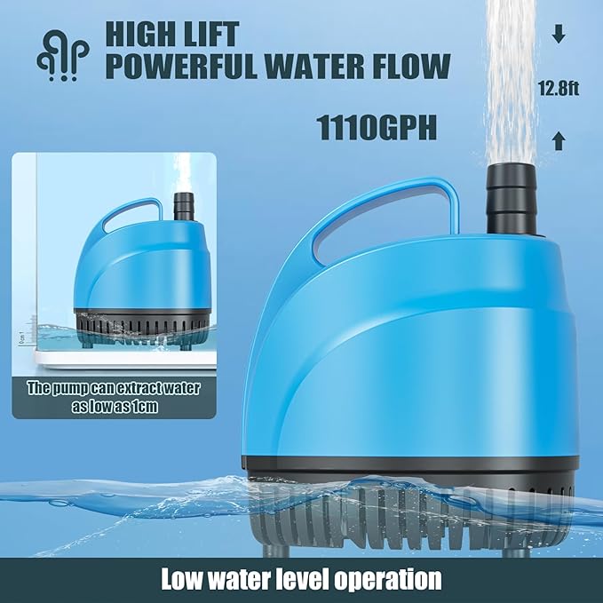 LYPHARD AQUARIUMS 125W Submersible Water Pump, 1110GPH High Lift 12.8ft Aquarium Pumps for Fish Tank, Pond, Fountain, Hydroponics, Waterfall