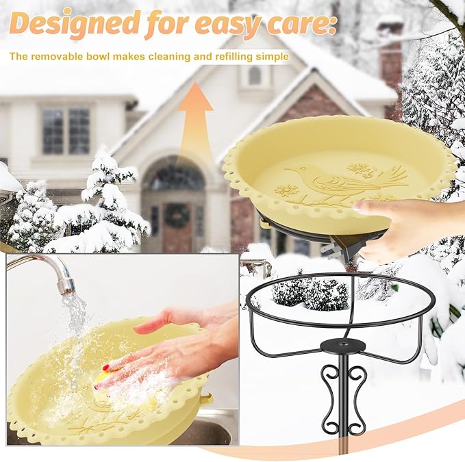 Heated Bird Bath for Outside Winter,100W Thermostat Control Birdbath Bowl with Metal 5-Prong Base,Freestanding Heated Bird Baths for Outdoors Garden Patio Yard Lawn (Beige)