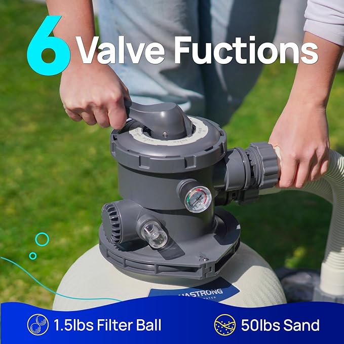 AQUASTRONG Sand Filter Pump for Above Ground Pool, Pool Pumps Above Ground,Pool Sand Filter with 6-Way Valve,Improved Circulation and Filtration, 12in, 3/4 HP 3800 GPH with Timer