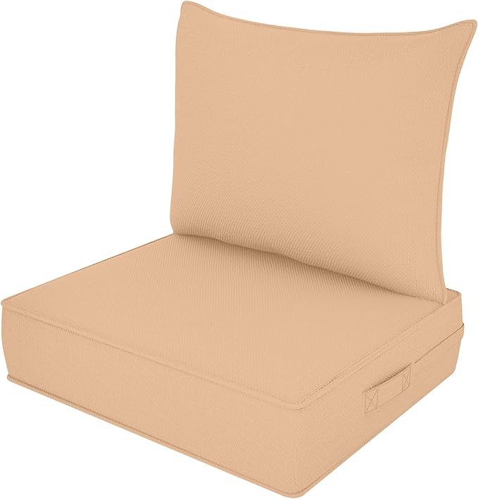 Outdoor Deep Seat Cushion Set, Fade Resistant Patio Chair Cushions, 24x24x6 Inch Patio Sofa Furniture Pad with Removable Cushion Covers (Khaki, 24''Lx24''Wx6''H-1pcs Set)