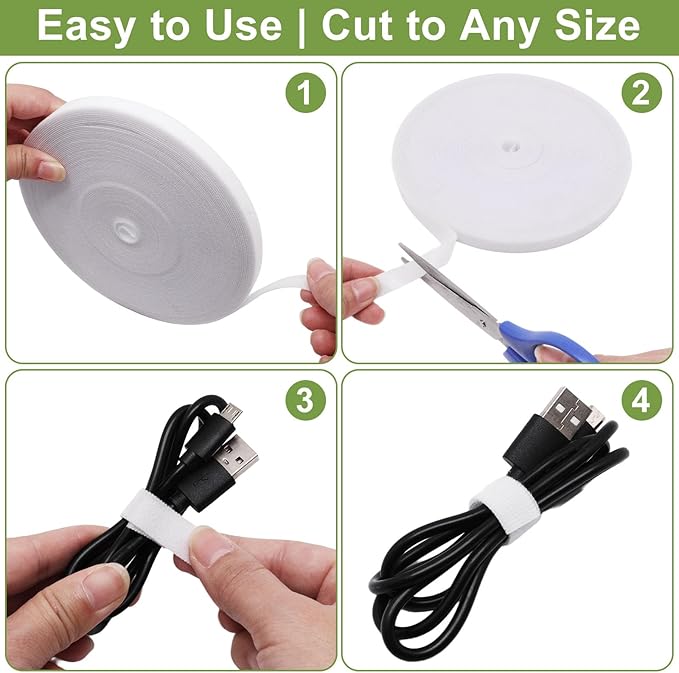 1 Roll 65 Feet/20M Plant Tape, Reusable Double-Sided Hook and Loop Tape, Width 12mm/0.47" Garden Tie for Climbing Plants Fastening Support, Cable Wire Management Strap (White)