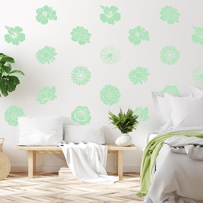 9 Pcs Large Flower Stencils for Painting Reusable Floral Crafts Stencils Set for DIY Drawing, Walls, Wood Signs, Window, Garden Fence Furniture