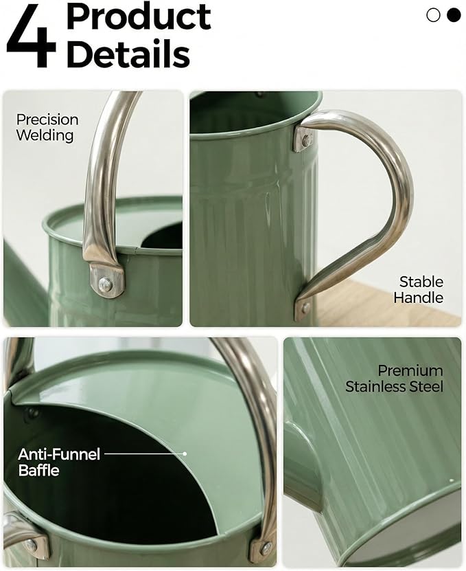 Bamworld Watering Can for Indoor Outdoor Plant Metal Watering Can with Removable Spout Embossd Design Plant Watering Devices Stainless Steel 1/2 Gallon Watering Cans Home & Garden Décor Creamy Green