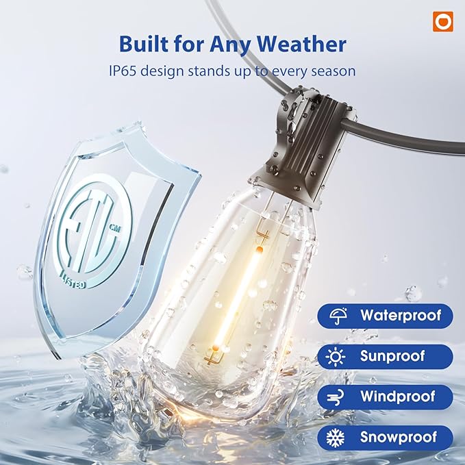 addlon 50FT LED Outdoor String Lights with Remote Waterproof Patio Lights with 16 Shatterproof ST38 Replaceable Bulbs(1 Spare), Dimmable Outside Hanging Light Connectable for Porch, Backyard