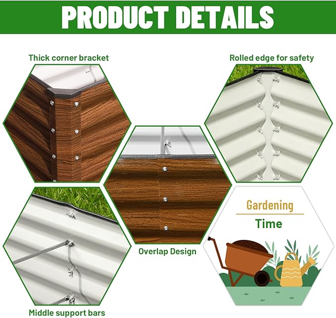 SnugNiture 8x2x2FT Galvanized Raised Garden Bed Kit, Metal Planter Box for Planting Plants Vegetables, Brown