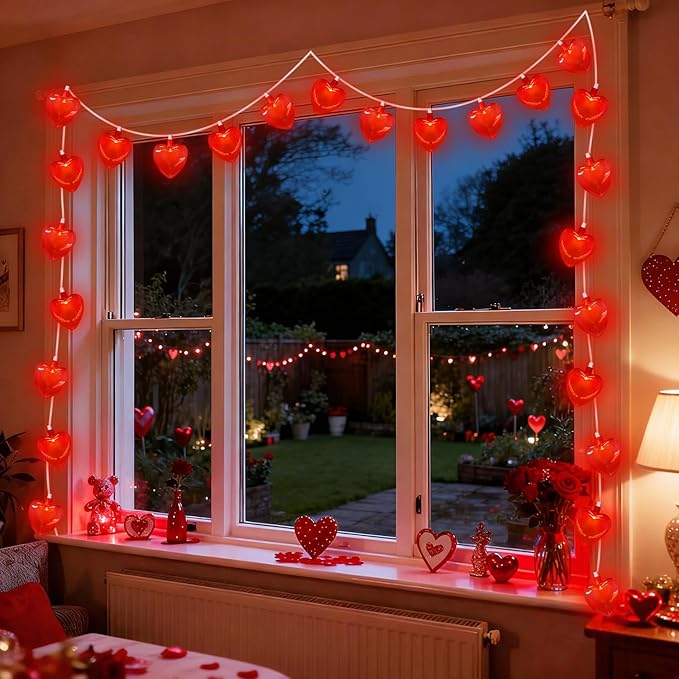 Red Heart String Lights, 8.5Ft Valentines Day Decorations Light with 10 LED Red Heart Lights, Connectable Romantic Fairy Light for Wedding Valentine's Day Anniversary Indoor Party Decor