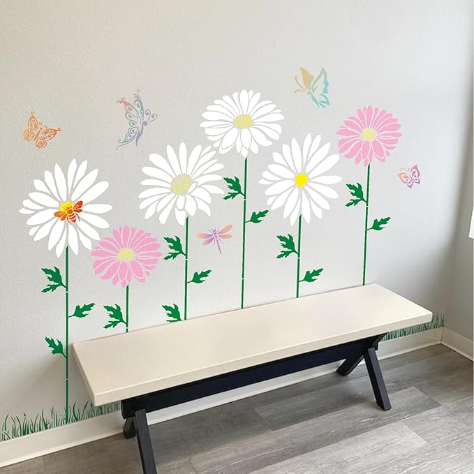 Large Fence Flower Stencils for Painting on Wood Jumbo Sunflower Floral Butterfly Fence Stencils for Outdoors Garden Walls Lace Crafts Reusable Home Canvas Furniture Paper (fence8)