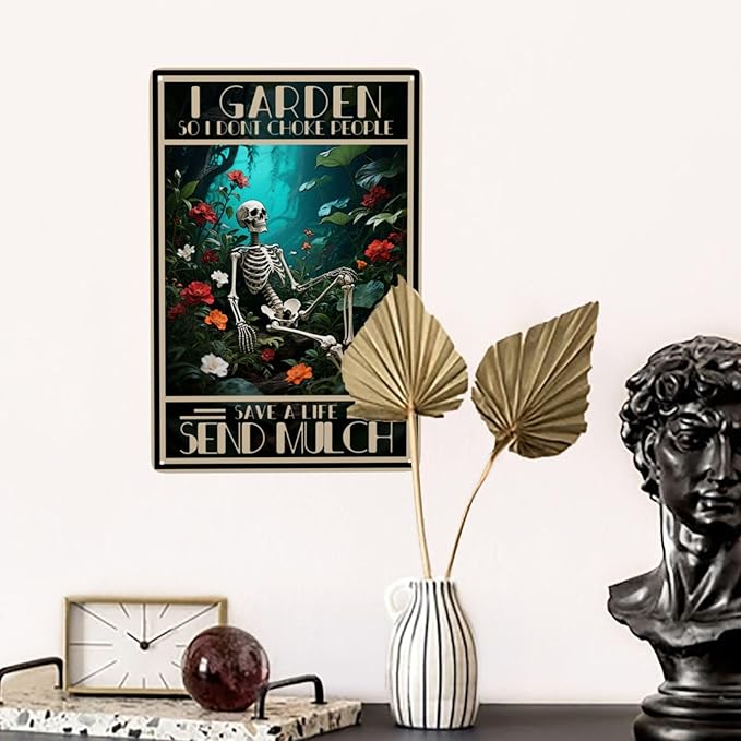 Skull I Garden So I Dont Choke People Save A Life Send Mulch Vintage Metal Tin Sign Retro Rustproof Funny Art Wall Decor Gift 8x12 Inch
