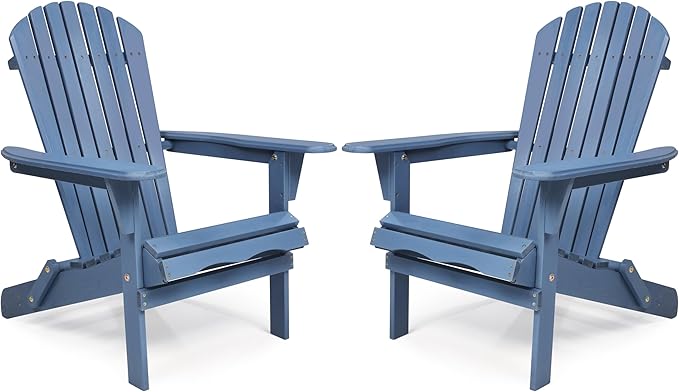Wooden Folding Adirondack Chair Set of 2, Pre-Assembled BackRest Wood Lounge Chair for Outdoor Patio Garden Lawn Backyard Deck Pool Beach Firepit