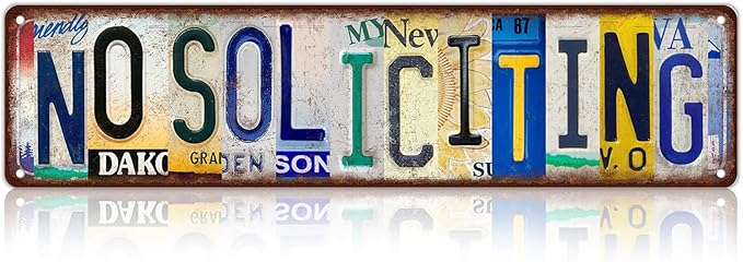 Vintage No Soliciting Metal Tin Signs Street Signs Man Cave Bar Cafe Home Wall Decor 16 x 4 Inches