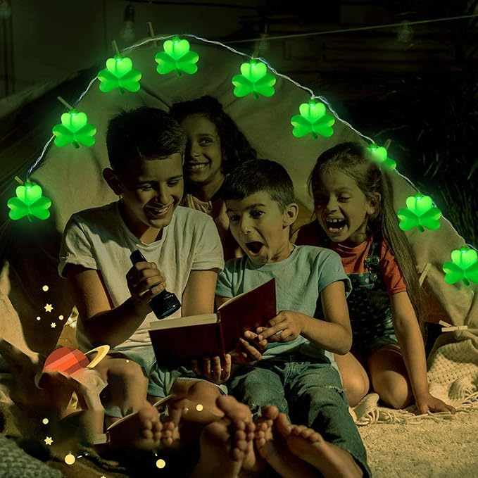 Shamrock String Lights, 8.5Ft St Patrick's Day Decorations String Lights with 10 Green Clover Lights, Connectable Shamrock Indoor Fairy Lights for St Patrick's Day Party Irish Holiday Garden Decor
