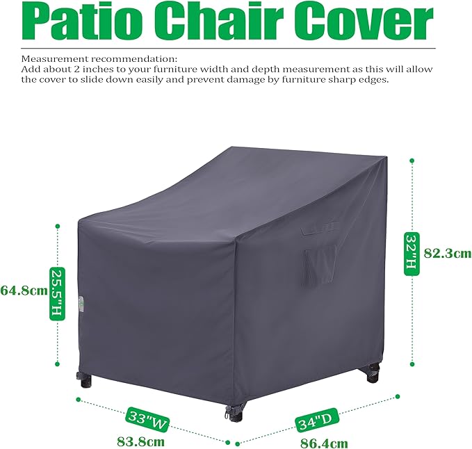F&J Outdoors Patio Chair Covers Waterproof UV Resistant Heavy Duty Outdoor Lounge Chair Adirondack Chair Cover, Grey, 33" W x 34" D x 32" H
