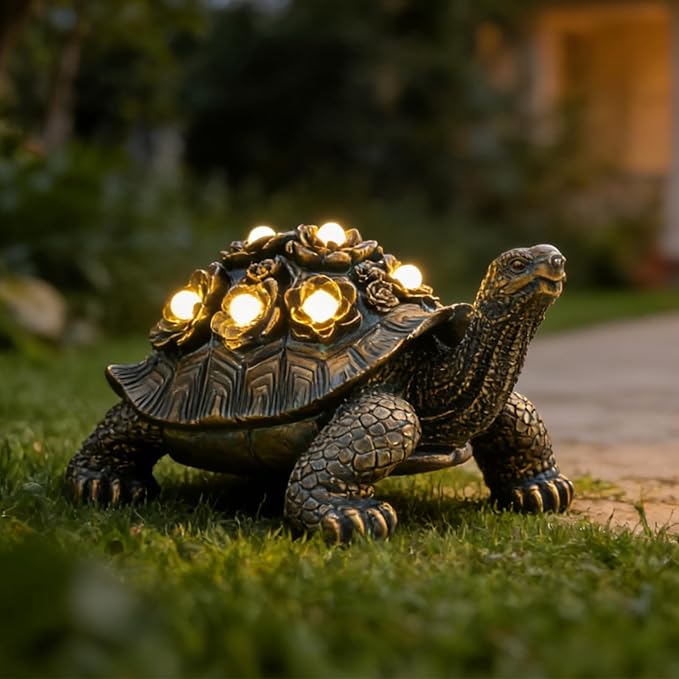 Outdoor Solar Turtle Decor - Resin Succulent Planter with Waterproof LED Shell, Unique Garden Gift for Plant Lovers for Patio, Balcony, Yard Ornament