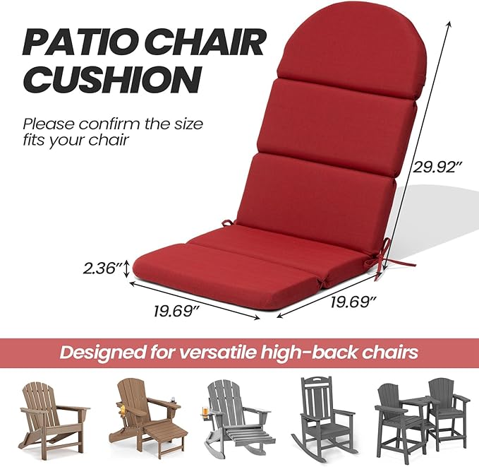 Crestlive 50x19.6 Inch Adirondack Chair Cushion, Water Repellent, Fade Resistant, High Back Outdoor Rocking Chair Cushion for Patio, Chili