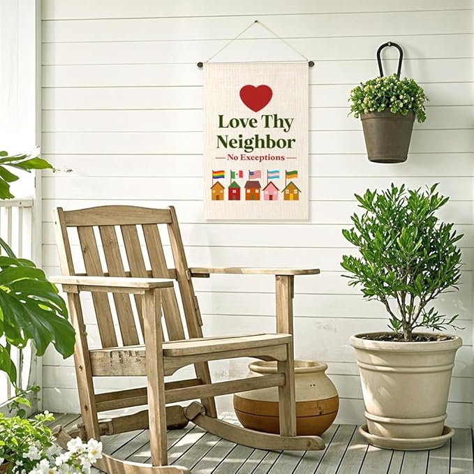 Love Thy Neighbor Garden Flag, Funny LGBTQ Inclusive Diversity Yard Flag for Outside, Social Justice Equality Liberal Equal Rights Yard Sign, Kindness Lawn Porch Farmhouse Decor Banner