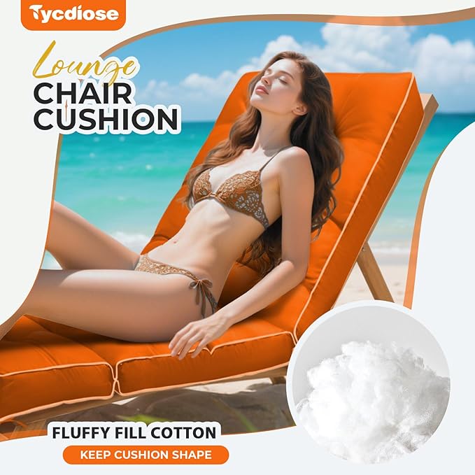 Outdoor Chaise Lounge Chair Cushion, Waterproof Non-Slip Patio Chaise Lounge Cushions for Outdoor Furniture, Thickened Patio Pool Lounger Chair Cushion, 76.4 x 22.8 x 4.7 Inches, Orange