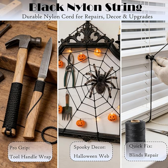 Black Nylon Twine, 350ft 3mm UV Resistant Nylon Cord Twine for Garden, Fishing, Wrapping, Camping and Outdoor Survival, Netting Home Improvement