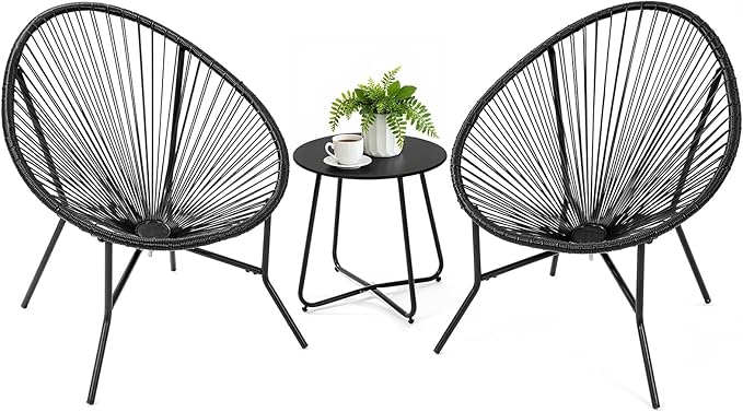 ONBRILL 3 Piece Patio Bistro Set, Outdoor Acapulco Chairs with a Coffee Table, All-Weather PE Rattan Patio Furniture Set for Balcony, Garden, Proch, Black