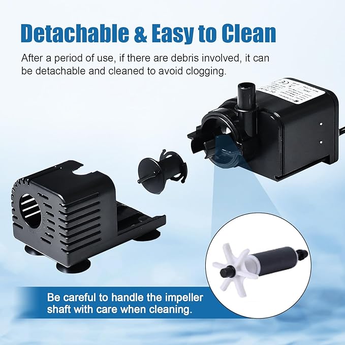 ECO-WORTHY 216 GPH Solar Powered Water Fountain Pump Upgraded Dry-run Protection Brushless Submersible Pump 12V-24V DC with 16.4ft(5M) Power Cord, 7.8 ft High Lift，2Nozzles for Pond, Aquarium
