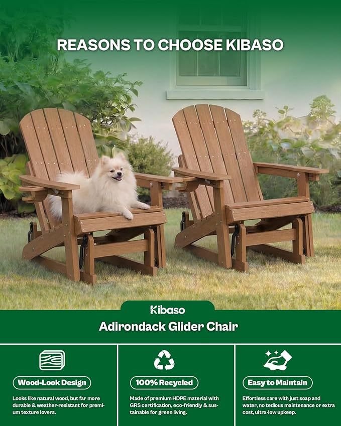 3-Position Adjustable Adirondack Chair with Cup Holder Set of 2, HDPE All-Weather Outdoor Glider Chair, Wood-Grain Fire Pit Chairs for Pool, Yard, Deck (Rustic Teak)