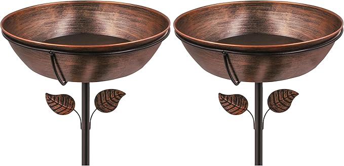 3" Deep Metal Bird Bath for Outdoors, Removable 13" Dia Bowl with Stable Upgrades Stake, Easy to Clean Birdbaths for Garden Yard Lawn Decor 1.4 Gallon (Pack of 2)