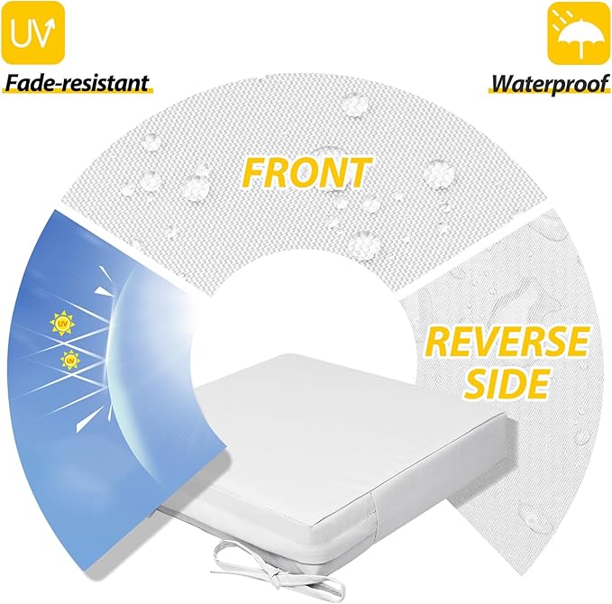 AAAAAcessories Outdoor Seat Cushions for Chairs, Waterproof, Fade-Resistant, 21" x 21" x 3", Patio Furniture Replacement Cushions, Set of 2, Creamy White