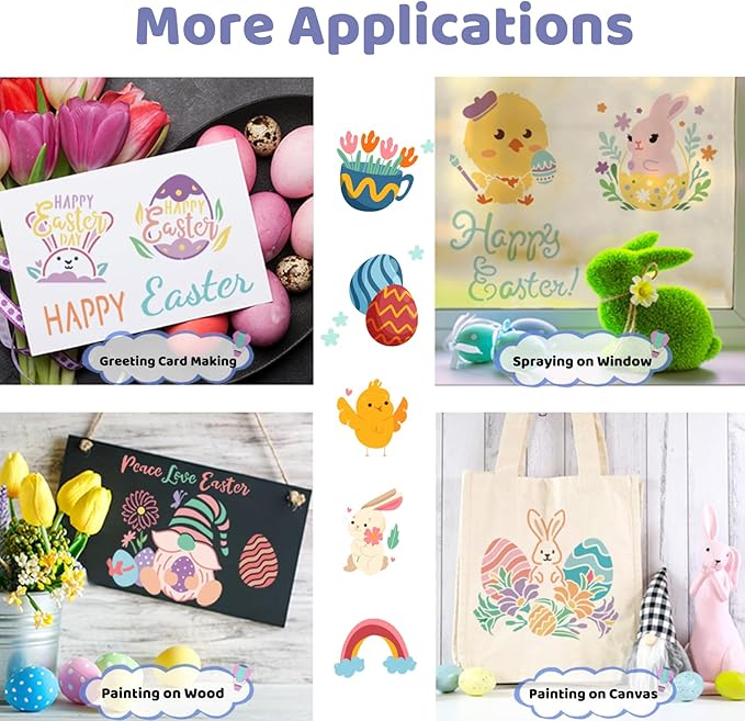 25Pcs Easter Stencils Reusable, 6x6 inch Plastic Drawing Spraying Templates for Painting on Wood, Bunny/Eggs/Farm Spring Stencil for Greeting Cards, Easter Crafts Ornament DIY Window Door Decoration