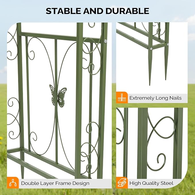 VINGLI Garden Arbor, Arch Archway for Wedding Ceremony Party, Steel Garden Trellis for Plant Climbing, Christmas Garden Decorations Pergola for Garden, Backyard, Lawn (75.5x22.8x94.5) (Olive Green)