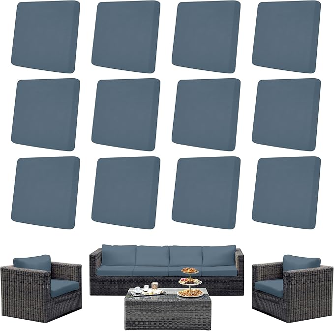 12Pcs Outdoor Cushion Covers, Patio Cushion Covers,Stretch Elastic Slipcovers, Replacement Washable & Reusable Furniture Protector for Patio Couch (Gray-Blue,Cover Only)