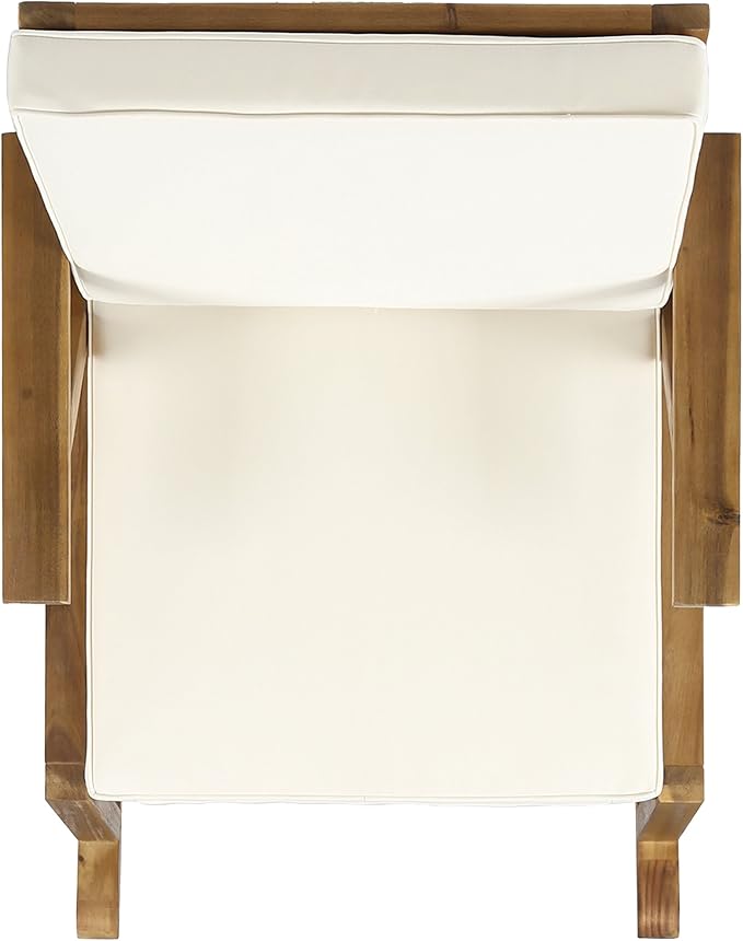 Christopher Knight Home Brent Outdoor Acacia Wood Rocking Chair with Water-Resistant, Teak Finish/Cream Cushion