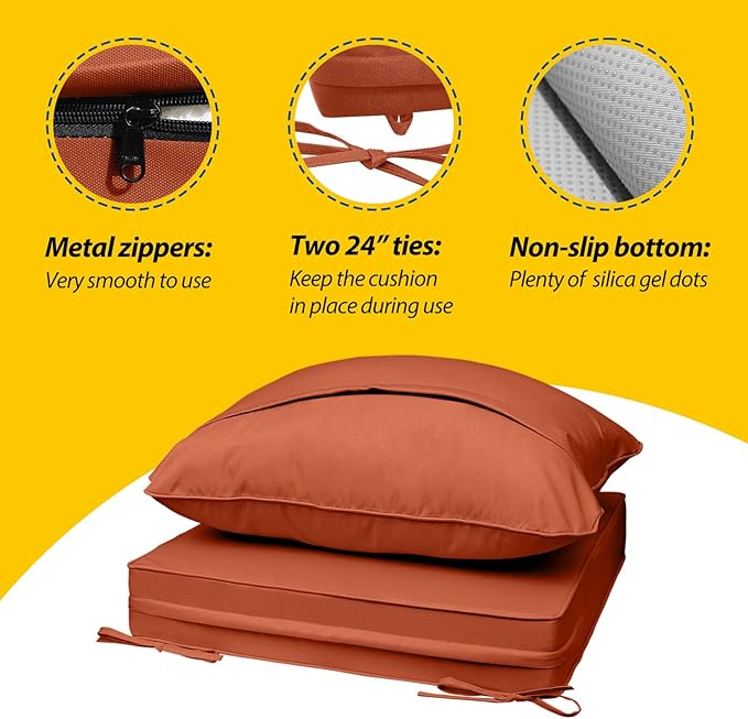 AAAAAcessories Outdoor Seat Cushions for Chairs, Fade-Resistant, Waterproof Patio Furniture Replacement Cushions, 20" x 18" x 3" + 20" x 17", Rust