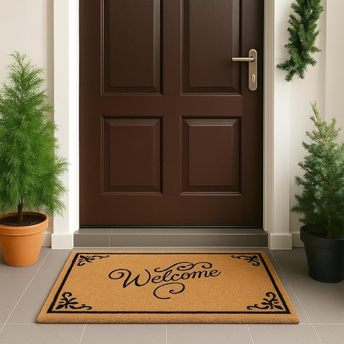 LuxUrux Coco Coir Welcome Mat - Heavy-Duty Backing, 17'' x 30'' Natural Door Mat - Easy to Clean, Beautiful Color for Outdoor and Indoor Use - Home Decor
