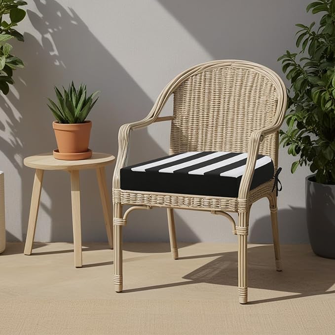 idee-home Outdoor Chair Cushions Set of 2, Thick 19" x 19" x 2" Outdoor Seat Cushions Patio Furniture Waterproof with Ties, Dining Pads