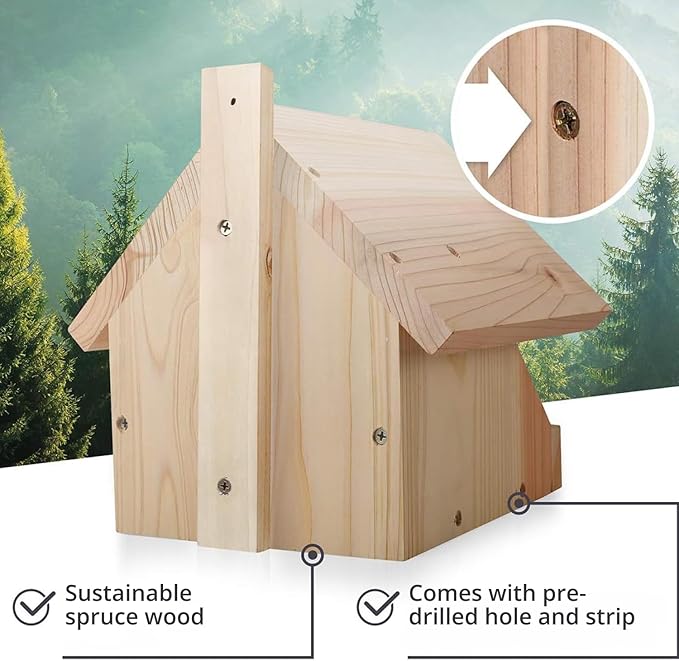 Solid Wood Blackbird Nesting Box - Weatherproof & Untreated, Wooden Bird Houses for Semi-Cavity Breeders - Blackbirds, Robins & More - 25 x 28.5 x 27 cm