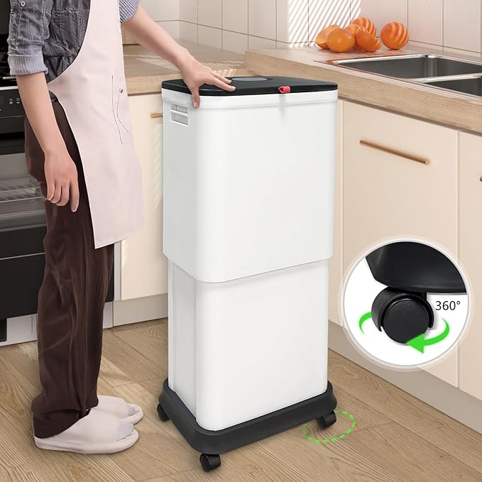HI NINGER 3 Pack Kitchen Trash Can with Lid，20L to 45L Adjustable Capacity Garbage Can Comes with Two Hanging Kitchen Trash Can，13 Gallon Garbage Can with Wheels for Home Office/Bedroom/Living Room